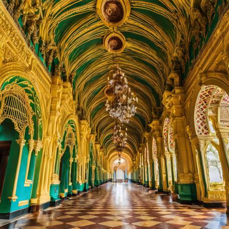 Magnificent Interior of Mysore Palace Karnataka Colorful Royal Halls, India