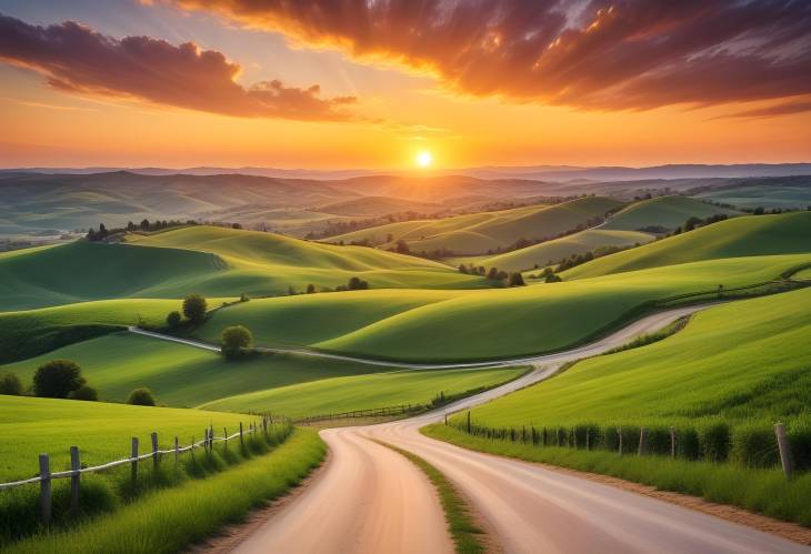 Magnificent Sunset Over Hills and Farmland