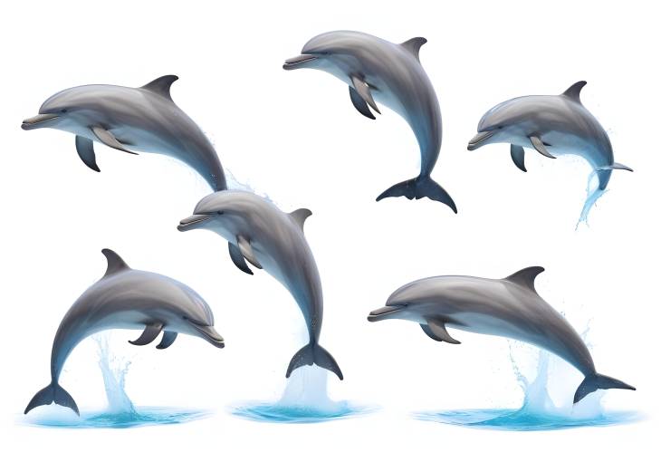 Majestic Dolphins A Set of Jumping Dolphins on White Background