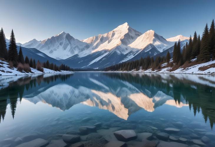 Majestic Mountain Peaks and Crystal Clear Lake Panorama