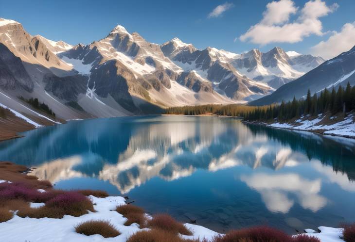 Majestic Mountain Range with Snow Capped Peaks