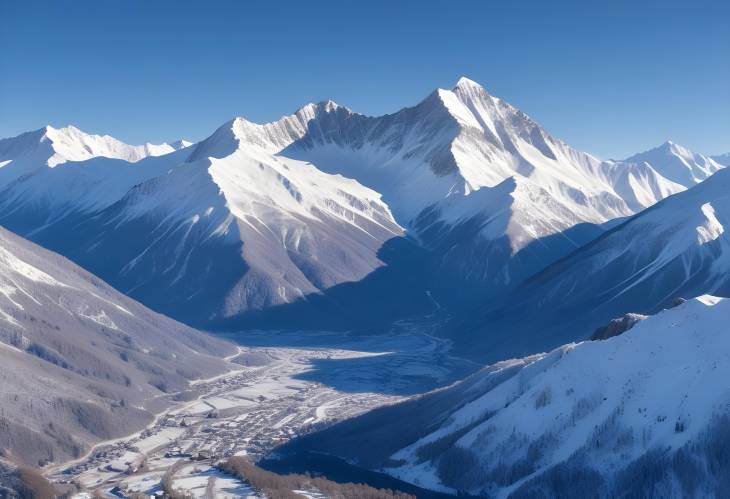 Majestic Snow Capped Mountains Under Blue Sky