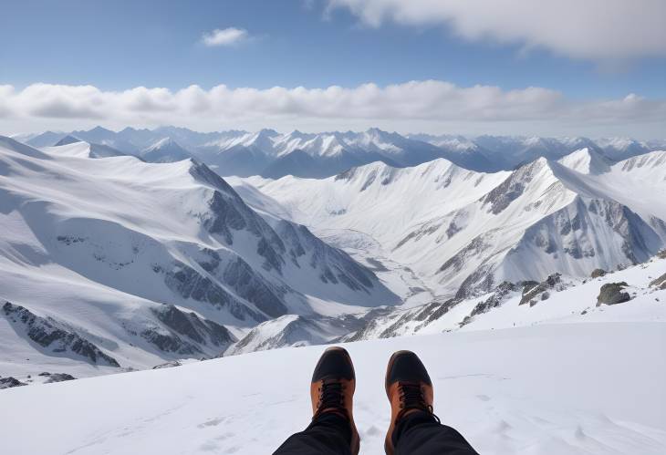 Majestic View from the Snowy Summit of a Mountain Peak