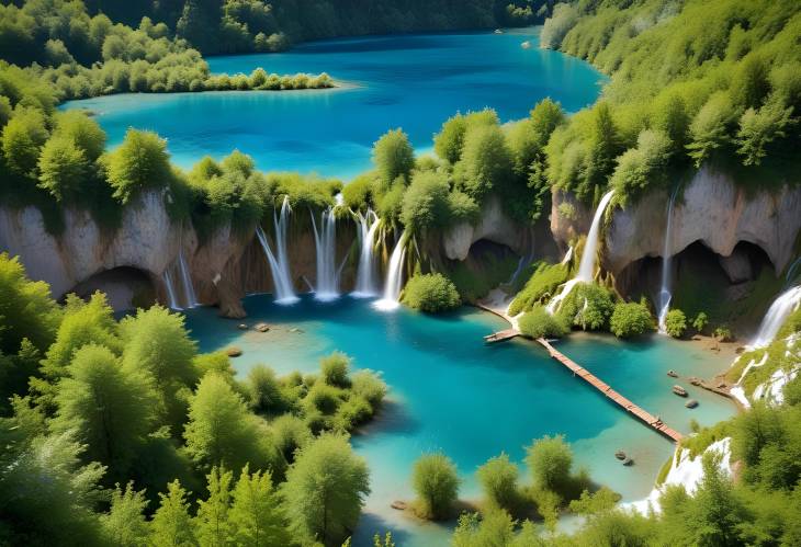 Majestic Waterfall and Lake at Plitvice Lakes, Croatias UNESCO Treasure