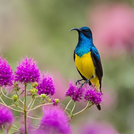 Male Purple Sunbird on Blooming Flower  Captivating Bird Photography from South Asia