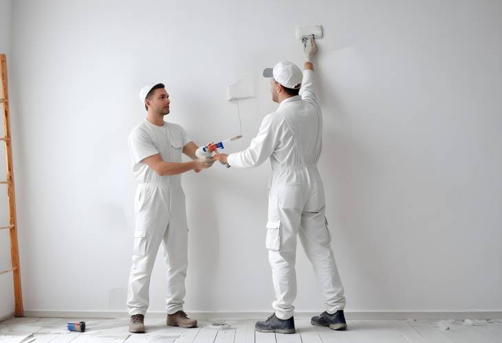 Man in Overalls Painting a Wall White for Home Improvement and Renovation