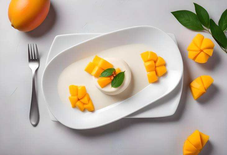 Mango and Orange Panna Cotta Dessert on White Plate  Top View