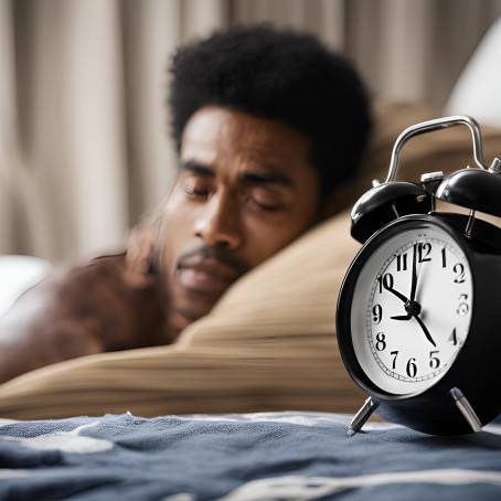 Mans Hand Adjusting Black Alarm Clock  Modern Timepiece in Close Up View