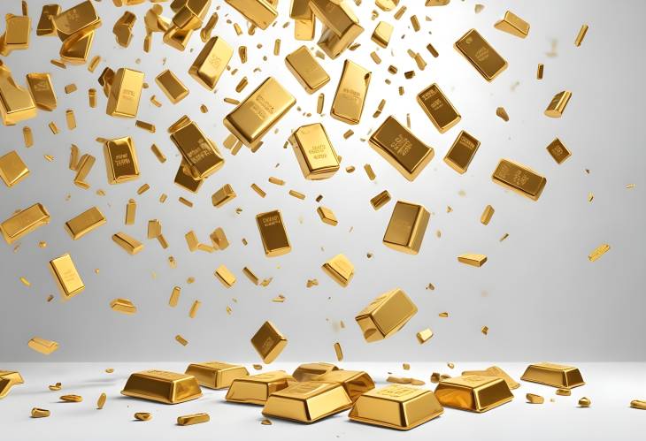 Many Shiny Gold Bars Falling Against a Crisp White Background, Perfect for Financial or Luxury Theme