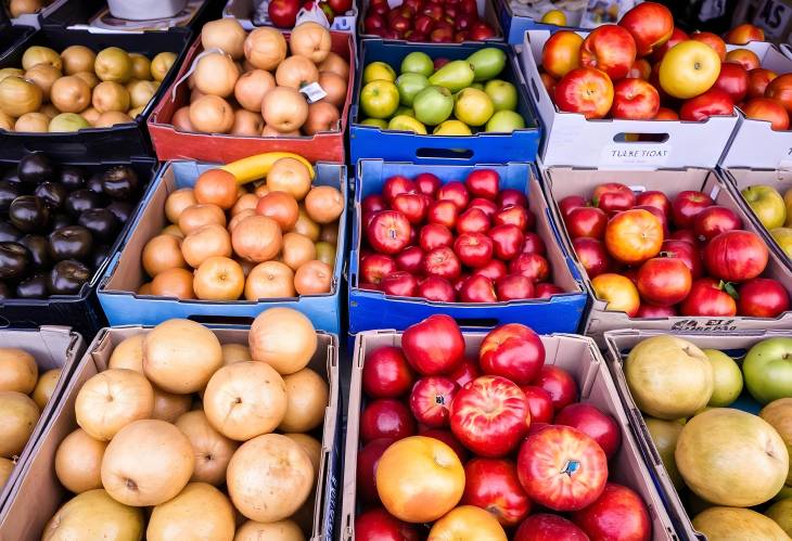 Market Bounty Fresh Fruits in Colorful Boxes