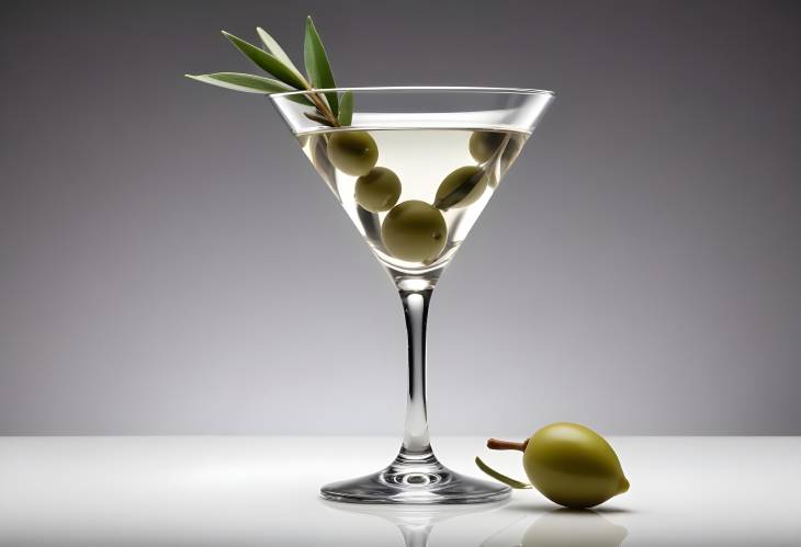 Martini Glass with Olive Isolated on Neutral Background