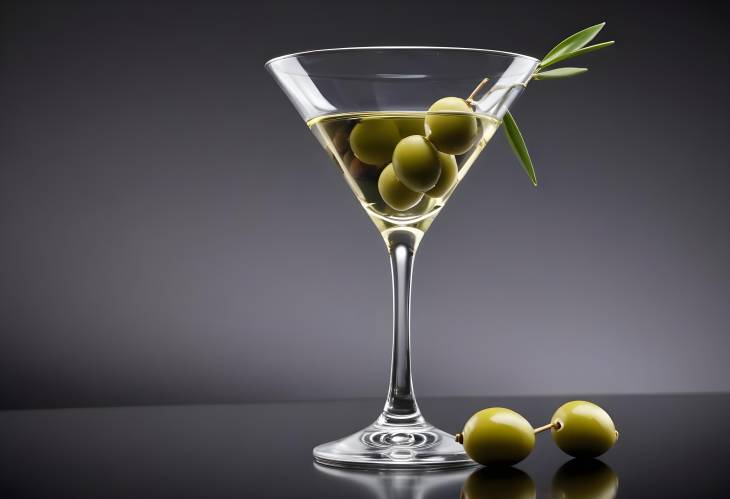 Martini Glass with Single Olive Isolated on White