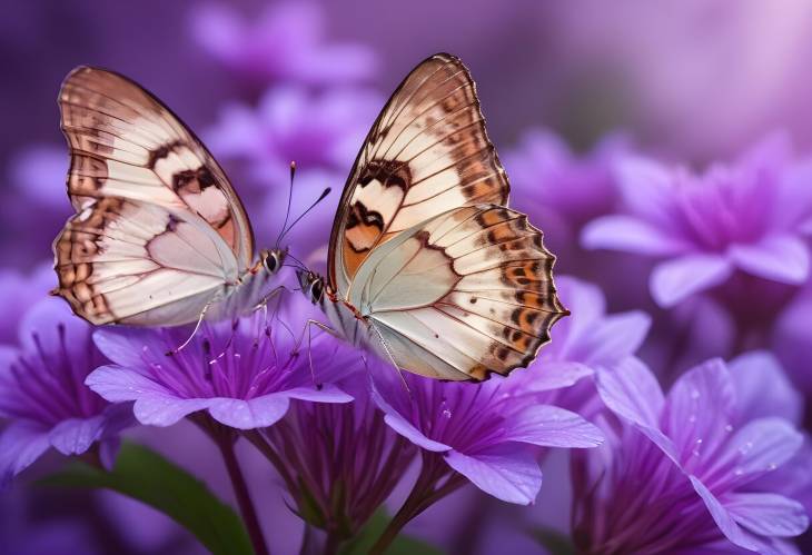 Marvelous Butterflies on Violet Hydrangea Flowers, a Fantastic Display of Natures Palette