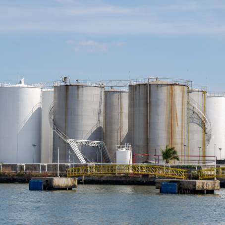 Massive Industrial Oil Tanks at Refinery