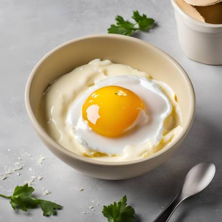 Mayonnaise in a Bowl with Broken Egg for Fresh Homemade Recipe Preparation