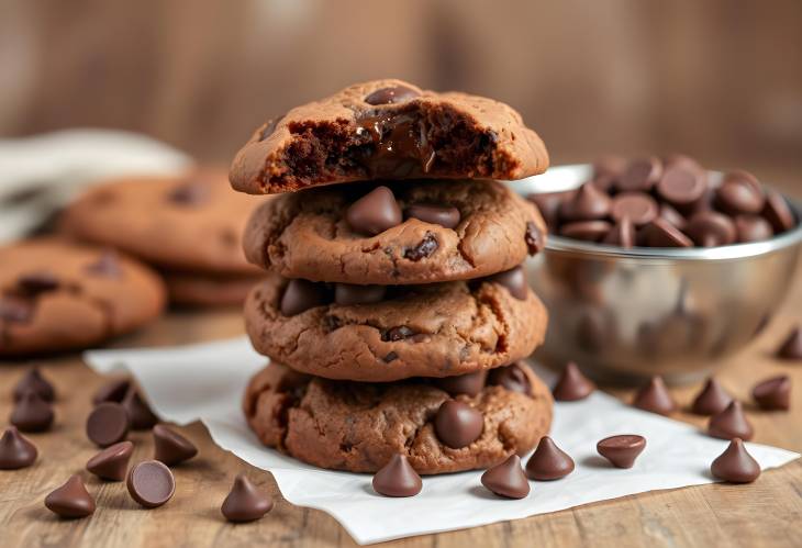 Melting Chocolate Bliss A Stack of Mexican Hot Chocolate Cookies with Extra Chips on the Side