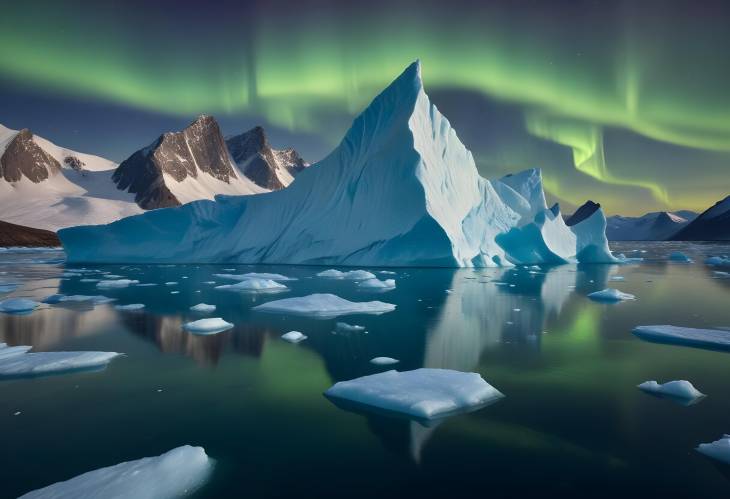 Mesmerizing Aurora Borealis Over Iceberg in Greenland Fjord Arctic Night Beauty