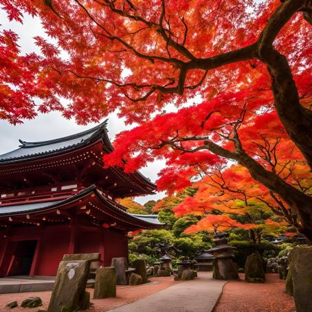 Mesmerizing Autumn Colors at Homangu Kamado Shrine Red Maple Leaves in Fukuoka, Japan