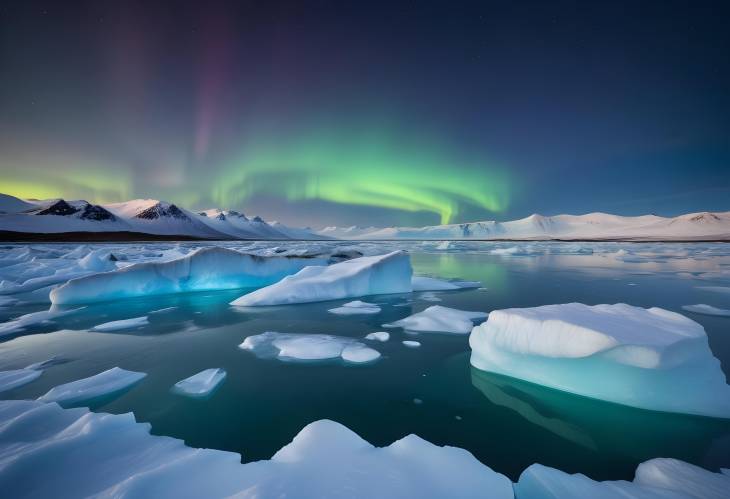 Mesmerizing Northern Lights Over Jokulsarlon Glacial Lagoon Icebergs in Iceland