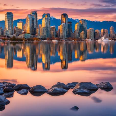 Mesmerizing Sunset View of Vancouver Skyline, British Columbia, Canada