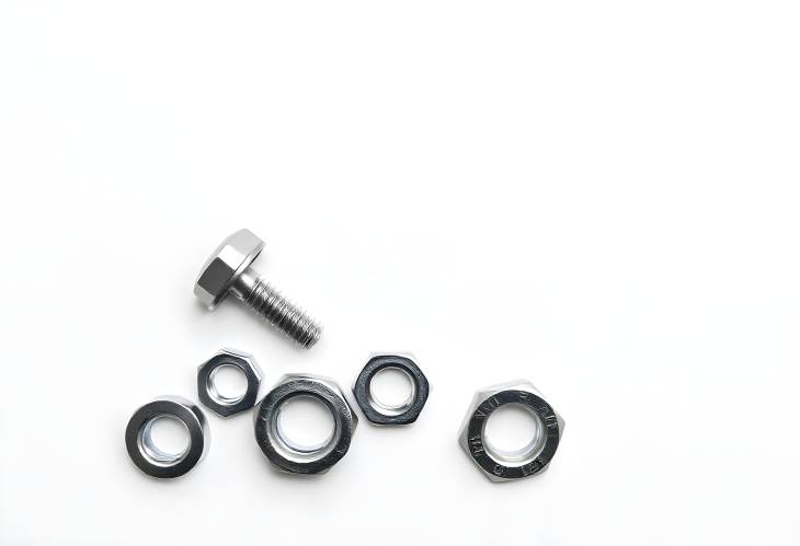 Metal Screw with Nuts Isolated on White Versatile Fasteners for Various Applications