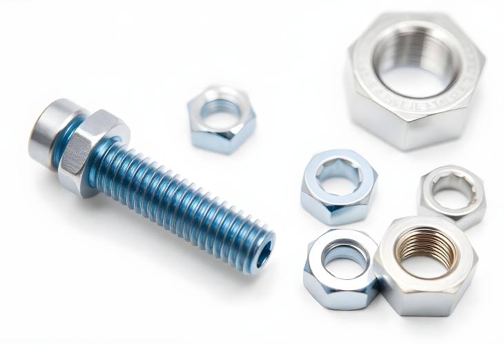 Metal Screw with Nuts on White Background Ideal for Engineering and Assembly Tasks