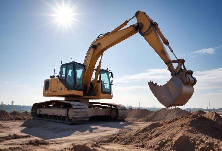 Mighty Excavator on Construction Site Building the Future Under Blue Skies and Sunshine