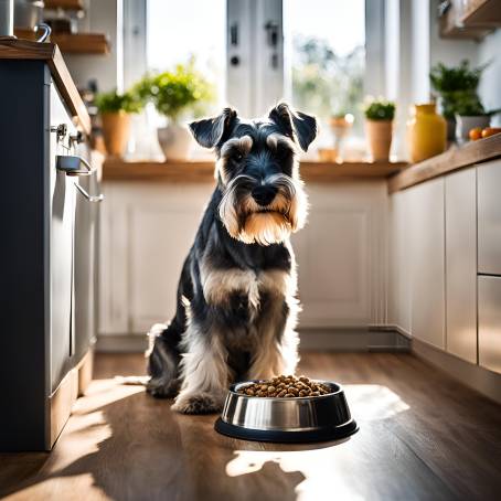 Miniature Schnauzer Enjoying Meal in Spacious Sunny Kitchen