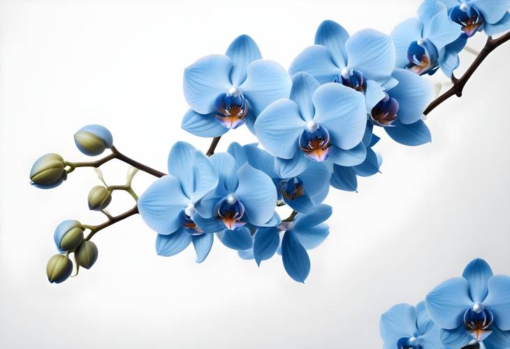 Minimalist Blue Orchid Flowers on White Background