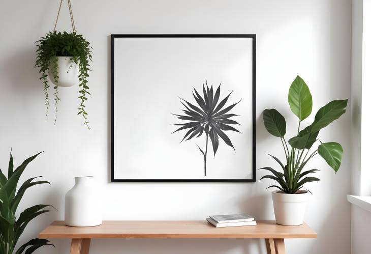 Minimalist Frame Mockup Poster with Plant on White Wall 50x70, 20x28, 20RP Sizes, Light and Shadow