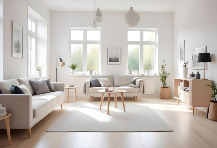 Minimalist Scandinavian Living Space with Bright and Airy Defocused Design, Resplendent Interior