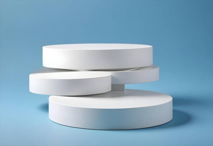 Minimalist Two Round White Platforms Stacked on Blue Background  Space for Product and Text