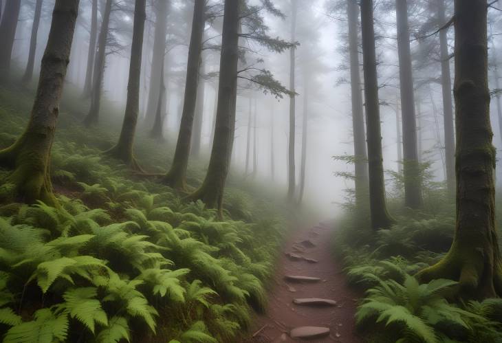 Misty Forest Hike at Dawn, Exploring Scenic Mountain Trails and Enchanted Paths