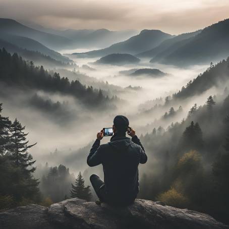 Misty Moments Portrait of a Man in the Mountains