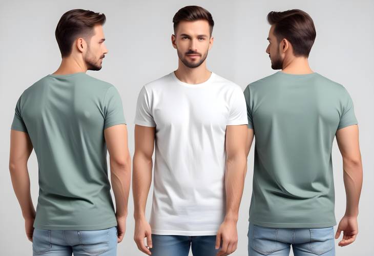 Mockup Collage of Man in Stylish T Shirt, Front and Back Views, White Background