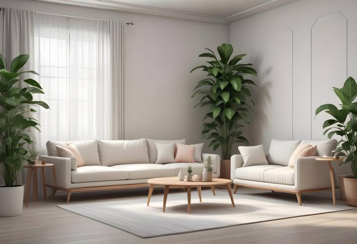 Modern 3D Furniture Design Sofa and Plant in a Contemporary Virtual Room