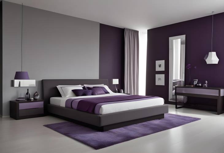 Modern Bedroom Design in Grey and Dark Purple  Sleek and Stylish with Elegant Accents