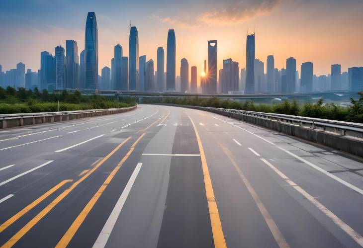 Modern Buildings and Asphalt Road Square Sunrise in Chongqing City