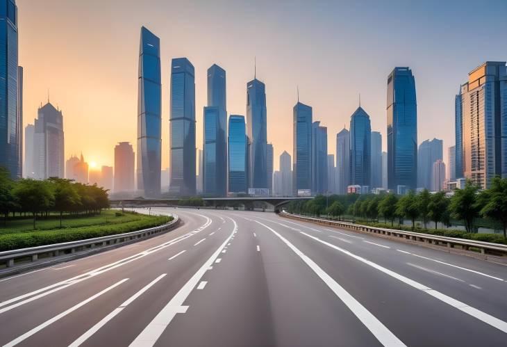 Modern Cityscape of Chongqing at Sunrise Asphalt Road Square and Skyline