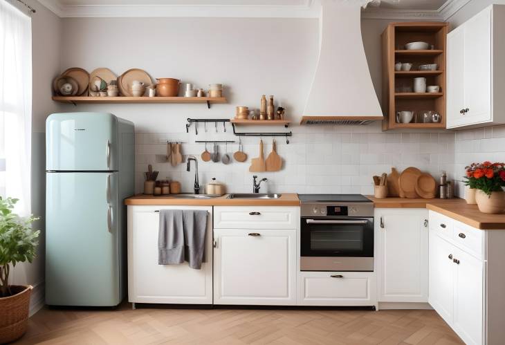 Modern Classic Kitchen with White Cabinets, Wooden Countertop, and Vintage Decor