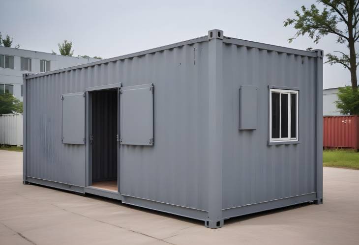 Modern Gray Container Cabin Portable Living and Office Space with a Mobile Design