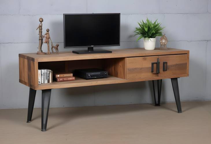 Modern Industrial TV Cabinet in Wood with Metal Accents for Stylish Living Rooms