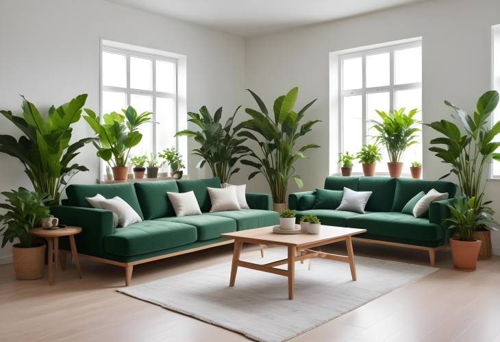 Modern Living Room Design Featuring Green Houseplants and Comfortable Sofas Elegant and Inviting