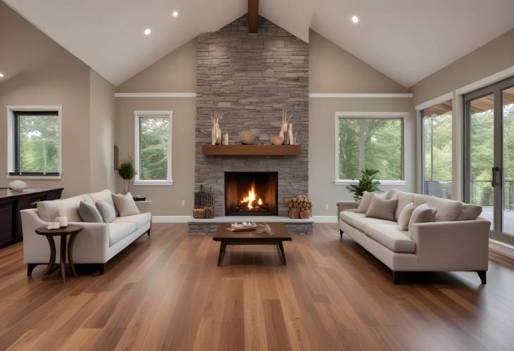 Modern Living Room with Hardwood Floors and Cozy Fireplace in Luxury Home