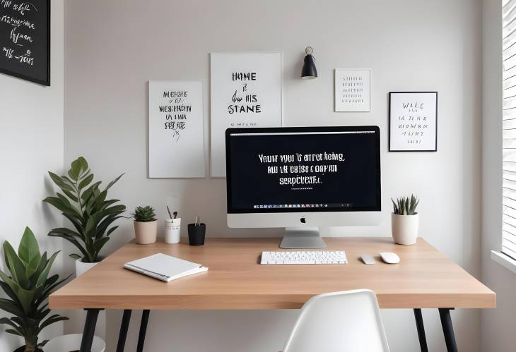 Modern Minimalist Desk Design with Laptop and Inspirational Quotes for Home Office