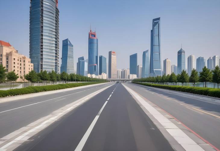 Modern Qingdao Asphalt Road and Urban Skyline with New Construction