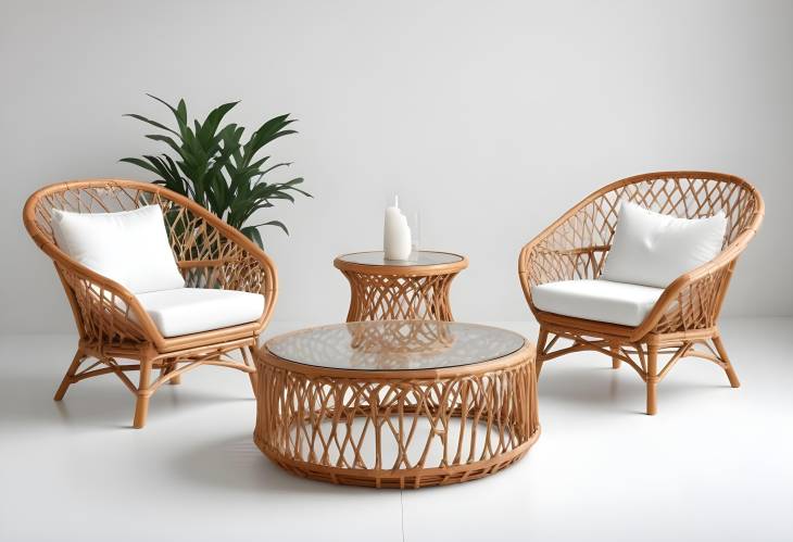 Modern Rattan Furniture Set Isolated on White Background  Ideal for Trendy Home Spaces