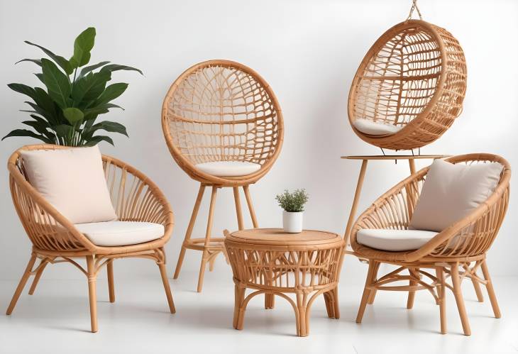 Modern Rattan Furniture Set on White Background  Perfect for Contemporary Home Interiors