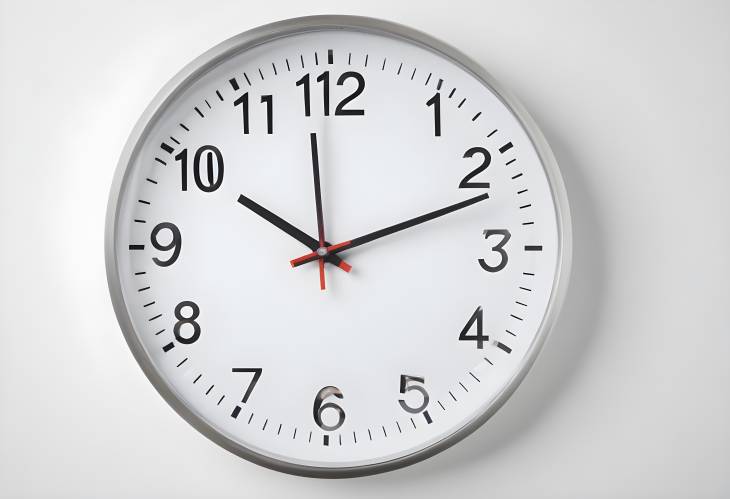 Modern Round Office Clock on White Background Perfect for Workplace Time Management