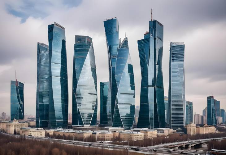 Modern Skyscraper Glass Facade with Reflection of Clouds and Blue Sky